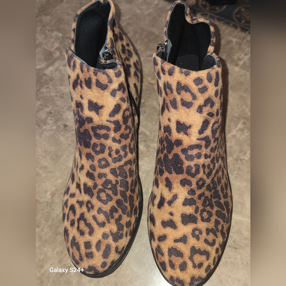 Trendy 2026 Leopard Print Ankle Boots - Women's Brown Animal Print Bootd Size 8